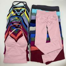 No Logo Set da 2 pezzi Set di leggings da yoga Set da donna Canotte senza schienale Vita alta Scrunch Tuta da palestra Abbigliamento fitness Completo da yoga