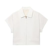 MUJER Women's Cropped Jacket Short Sleeve Varsity Jackets for Women Summer Zip up New in Coats and Jackets Holiday Outerwears