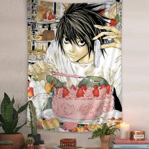 VIKAMA Death Note Anime Tapestry L Character Dessert Theme Study Wall Hanging Room Decor Home Decor