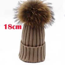 18cm Big Pompon Autumn Winter Beanie Women's Hat Real Fur Pompom Cap Solid Knitted Skullies Beanies For Ladies