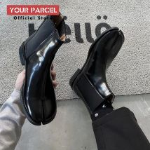 Herren-Lederstiefel mit geteilter Zehenpartie, quadratische Zehenpartie, Lederschuhe, kurze Stiefel im englischen Stil, Chelsea-Stiefel für Damen in Hufeisenform