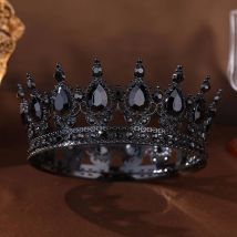 Schwarz Grün Vintage Damen Diadem Barock Runde Hochzeit Krone Braut Festzug Strass Kristall Tiaras für Königinnen und König