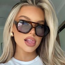 Vintage Quadratische Sonnenbrille für Frauen Männer Dicker Rahmen Doppelte Brücken Brillen Weibliche Mode Chic Polygon Sonnenbrille Leopard Blau
