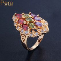Pera Dubai Gelbgold Farbe Schmuck Multi lila grün rot Vintage cz Verlobung Hochzeits feier Fingerringe für Frauen r017