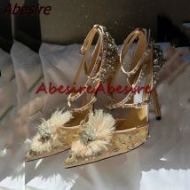 Frühling neue elegante Strass Pumps spitzen Zehen atmungsaktive Stiletto Kreuz Schnalle Riemen High Heels Mode Party Hochzeits schuhe