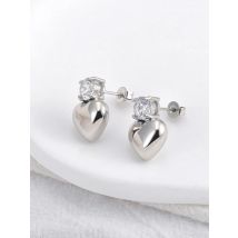 BOBOTUU Modische Ohrstecker mit Zirkonia, Liebesherz, Edelstahl, 18 Karat vergoldet, handgefertigt, täglicher Schmuck für Frauen BE24217
