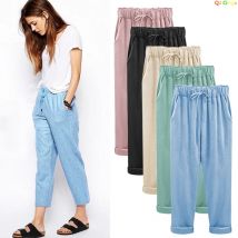 Bawełniane lniane spodnie elastyczne średnio wysoka talia do kostek Casual kobiety luźna na wiosnę spodnie kobiece spodnie duże rozmiary M-5XL 6XL 7XL 8XL