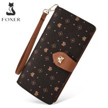 FOXER Lange Damen-Geldbörse, Karten- und Reisepasshülle, stilvolle Clutch, Damen-Monogramm, PVC, mit Handgelenkschlaufe, Damen-Geldbörse