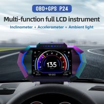 P24 OBD2 + GPS HUD Car Head Up Display Sistema per auto intelligente multifunzione Misuratore di velocità Schermo digitale Inclinometro 4x4 Off Road