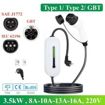 Caricabatterie portatile Schuko Wallbox tipo 2/Type1/GBT EV per tutti i veicoli elettrici e auto ibride plug-in 3,5 kW 16 A