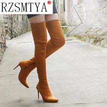 Große Größe Marke Hohe Qualität Frauen Stiefel Winter Stiefel Mit Hohen Absätzen Stretch Lange Stiefel Über Knie Hoch Stiefel Schwarz party Schuhe