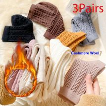 3 Paar Kaschmirsocken Wolle Damen Herbst Winter Verdickte Florsocken Schwarz Weiß Solide Einfache Mittelkalb Warme Schneestiefelsocken