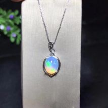 MeiBaPJ Natural Opal Fashion Pendant Necklace 925 Pure Silver Colorful Stone Fine Wedding Jewelry for Women
