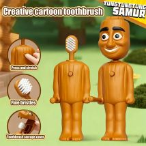 Cartoon Tung Tung Sahur Kids Toothbrush Funny Character Design Portable Travel Teeth Brush Soft Bristles Easy-Grip Oral Care