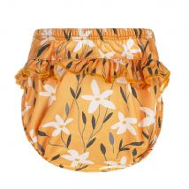 Happy flute neue 3 Größen 6-25kg weiche wasserdichte Badehose Blume gewellte Kante Baby Mädchen bedruckte Stoff windel Strand hose