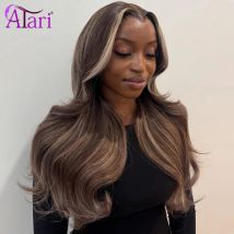 Flachsbraune Highlights Blonde Echthaarperücken Transparente 13x6 13x4 Lace Frontal Dark Ash Stripe Perücke Vorgezupfte Lace Front Perücke