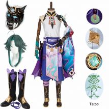 Genshin Impact Xiao Cosplay Kostüm Kimono Uniform Schuhe Perücke Maske Cosplay Anime Spiel Halloween Kostüme für Männer Frauen
