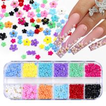 12 Gitter 3d Acryl Blume Nagel teile Dekoration gemischte Stahl perlen Edelsteine Charms Kawaii Nagel zubehör für profession elles Zubehör