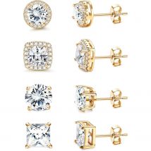Drperfect Silver Needle Cubic Zirconia Stud Earrings for Women Men 14K Gold Plated Hypoallergenic Dainty Stud Earrings Jewelry