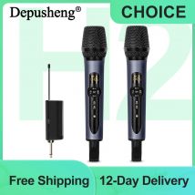 Microfono Wireless 2 canali UHF deusheng H2 Dual Handheld Dynamic Karaoke Mic System 50m per Stage Church Party Speaker Meet