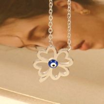 Neue Mode 1 Stück 316l vier blättrige Kleeblatt Anhänger Halskette mit blauen Katzenauge Stein 40 5cm Stahl Farbe Frauen Glück Schmuck