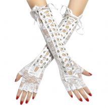 Sexy Spitze Strap Handschuhe Lange Band Halb Finger Prom Handschuhe Zeigen Nachtclub Abendessen Cosplay Punk Gothic Lolita Coole Handschuh