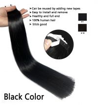 Nastro dritto nelle estensioni dei capelli umani Colore naturale dell'estensione dei capelli # 1B 14-26 pollici di capelli umani Remy brasiliani per donna nera