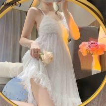 Sommer Nachthemden Frauen schöne weiße schicke ärmellose einfache Dame Nachtwäsche gemütliche Mini sexy Basic Mesh-Design Nacht trägt Ulzzang
