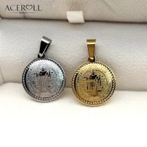 ACEROLL Edelstahl Katholische Anhänger Charms des Heiligen Benedikt für Christen