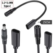 Cavo di prolunga di alimentazione 3A Tipo-c femmina 5521 femmina/maschio cavo adattatore di ricarica da 5,5x2,1 mm a USB-C femmina 5-24 V