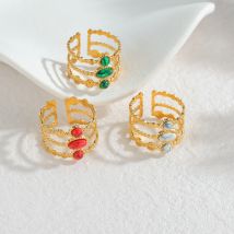 Classico retrò in acciaio inossidabile scavato anello aperto moda multicolore gioielli in pietra naturale regali festa quotidiana per uomini donne