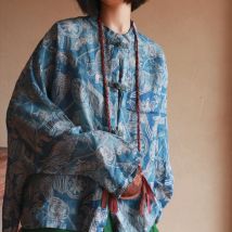 Chinesischen Stil Frauen Langarm Ramie Hemd Neue Ankunft 2025, Frühling Vintage Floral Print Lose Weibliche Casual Tops Shirts M855