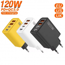 Ładowarka USB 4-portowa 120W z szybkim ładowaniem Type-C do telefonów iPhone Samsung Xiaomi Huawei, adapter do szybkiego ładowania, ładowarka ścienna
