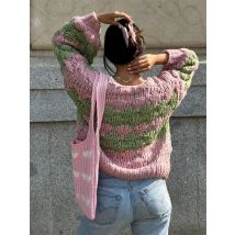 Women Stripe Pattern Cardigan Sweaters Tops Oversized Chunky Long Sleeve Cropped Knit Top Vintage Open Front Color Block Outwear