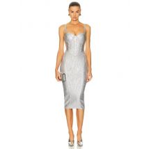 Sexy Spaghetti Strap V-ausschnitt Splitter Folie Verband Kleid Frauen Ärmel Bodycon Midi Kleider Elegante Abend Party Runway Kleider