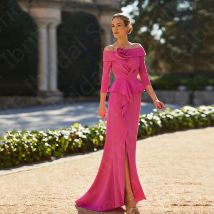 Maßgeschneidertes klassisches Rose-Kleid für die Brautmutter, schulterfreie Ärmel, Mutterkleider 2024, Meerjungfrau-Hochzeitsparty-Kleider, Oberschenkelschlitz