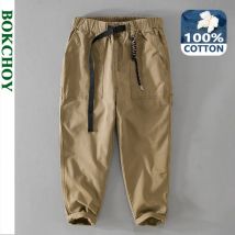 Autumn New 100% Cotton Loose Cargo Pants Men Clothing Casual Streetwear Jogger Pants Men Trousers with Belt F7617