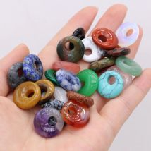 2 szt. Wisiorki z kamienia naturalnego okrągły Lapis lazuli duży otwór indie agaty Charms na biżuterię naszyjnik akcesoria do kolczyków 18mm