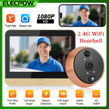 Elecpow Tuya timbre inteligente wifi con timbre 4,3 pulgadas 1080P cámara de mirilla de puerta Digital PIR visión nocturna detección de movimiento