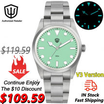 Watchdives WD1016 V3 Watch VH31 Sweep Second Movement Slim Case Sapphire Crystal 100m Waterproof Luminous 37mm Vintage Watches