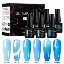 MEET ACROSS 6 Teile/satz Blaue Serie Gel Nagellack Himmelblau Meer Blau See Blau Halbklare Frühling Sommer Nail art Gel Lack