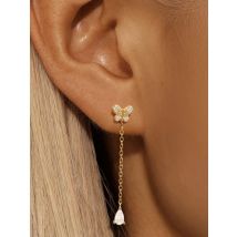 CANNER 925 Silver Elegant Lucky Grass Tassel Drop Earrings For Women 18K Gold Geometric Flower Heart-Shaped Zircon Fine Jewelry