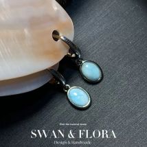 Square Natural LARIMAR Hoop Earrings for women Copper Jewelry Gift Blue Simple Jewelry Classic