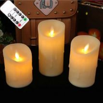 Confezione da 3 candele decorative a LED con stoppino mobile telecomandato, candele a colonna per matrimonio danzante a batteria con fiamma realistica