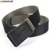 TUSHI Herrengürtel, automatische Metallschnalle, Gurtband, Outdoor-Arbeit, taktischer Gürtel, zahnlos, automatische Schnalle, lässige Sport-Leinengürtel