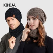 Wintermütze Schal Set für Damen Mode Fried Dough Twist Stricken Skull Cap Outdoor Plüsch Warme Strickmütze Herren Sturmhaube Mützen
