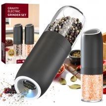 Elektrisches Salz- und Pfeffermühlen-Set von Gravity: batteriebetrieben, 176 ml, einstellbare Grobheit, LED-Licht, Einhandbedienung, Schwarz