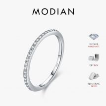 MODIAN Semplice Eternity Moissanite Anello in argento sterling 925 scintillante Semplice sottile Anelli per fedi nuziali per le donne Gioielleria raffinata