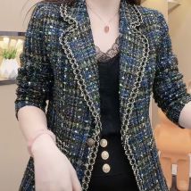 Mode Nähte schicke Tweed Jacke Damen Outwear Frühling Herbst neue lose Strickjacke elegante übergroße 4xl lässige Woll mantel Top
