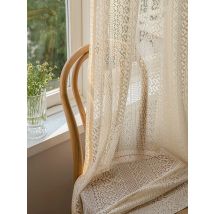 1 STÜCK Japanischer Boho-Stil Voile-Tüllvorhänge für die Wohnzimmerdekoration Beige Vintage Argyle Geometrische Sheer WindowRod Pocket